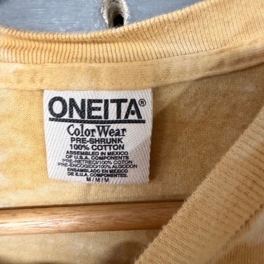 Vintage Oneita ColorWear Deer Graphic Tie Dye T-Shirt Yellow Mens Medium 90s - Picture 3 of 4